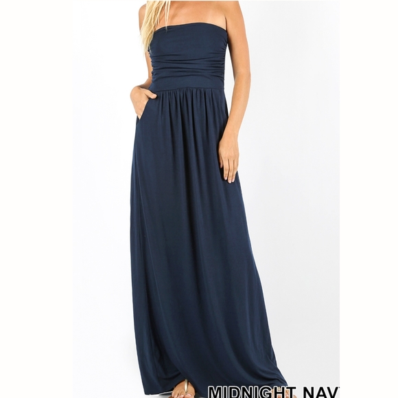 Dresses & Skirts - Navy Blue Strapless Maxi Dress